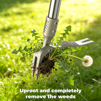 One-Piece Stand Up Weed Puller Tool with Long Handle, 47" Assembleless Stainless Steel Garden Weeder Dandelion Root Removal Without Kneeling
