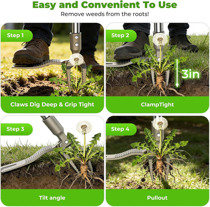 One-Piece Stand Up Weed Puller Tool with Long Handle, 47" Assembleless Stainless Steel Garden Weeder Dandelion Root Removal Without Kneeling