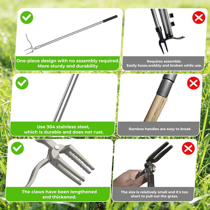 One-Piece Stand Up Weed Puller Tool with Long Handle, 47" Assembleless Stainless Steel Garden Weeder Dandelion Root Removal Without Kneeling