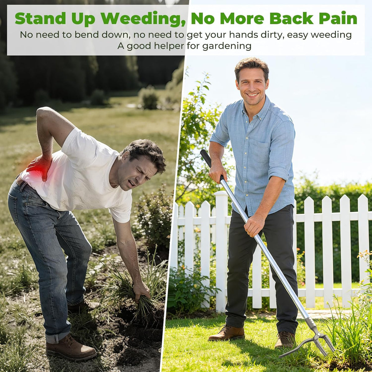 One-Piece Stand Up Weed Puller Tool with Long Handle, 47" Assembleless Stainless Steel Garden Weeder Dandelion Root Removal Without Kneeling