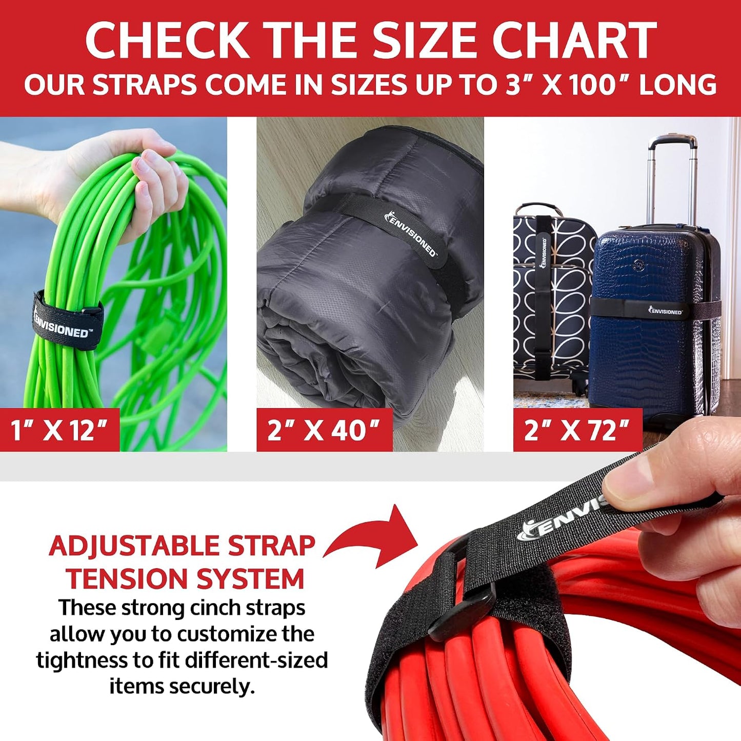 Reusable Cinch Straps 2" x 15" - 6 Pack, Multipurpose Strong Gripping, Quality Hook and Loop Securing Straps (Black) - Colors B