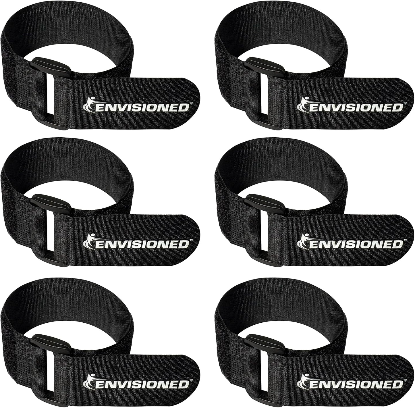 Reusable Cinch Straps 2" x 15" - 6 Pack, Multipurpose Strong Gripping, Quality Hook and Loop Securing Straps (Black) - Colors B