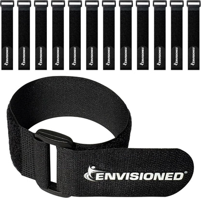 Reusable Cinch Straps 2" x 15" - 6 Pack, Multipurpose Strong Gripping, Quality Hook and Loop Securing Straps (Black) - Colors B