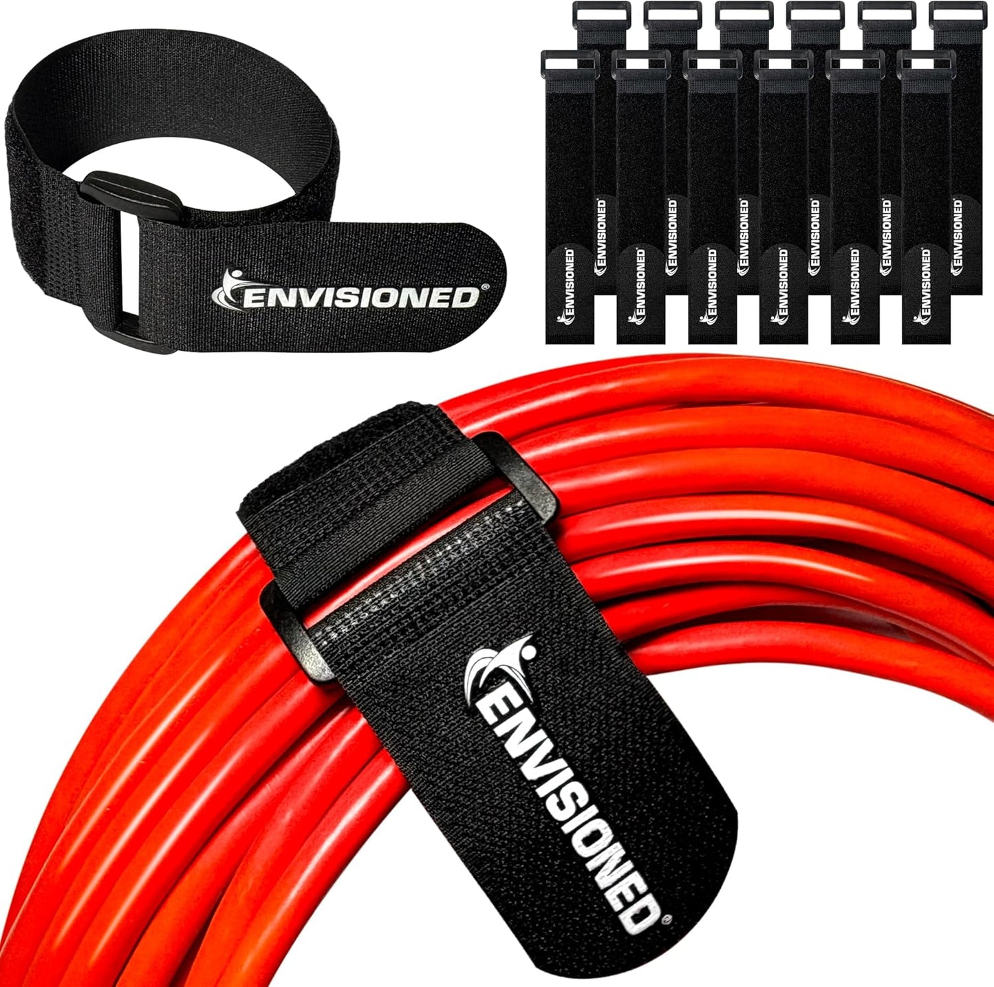 Reusable Cinch Straps 2" x 15" - 6 Pack, Multipurpose Strong Gripping, Quality Hook and Loop Securing Straps (Black) - Colors B
