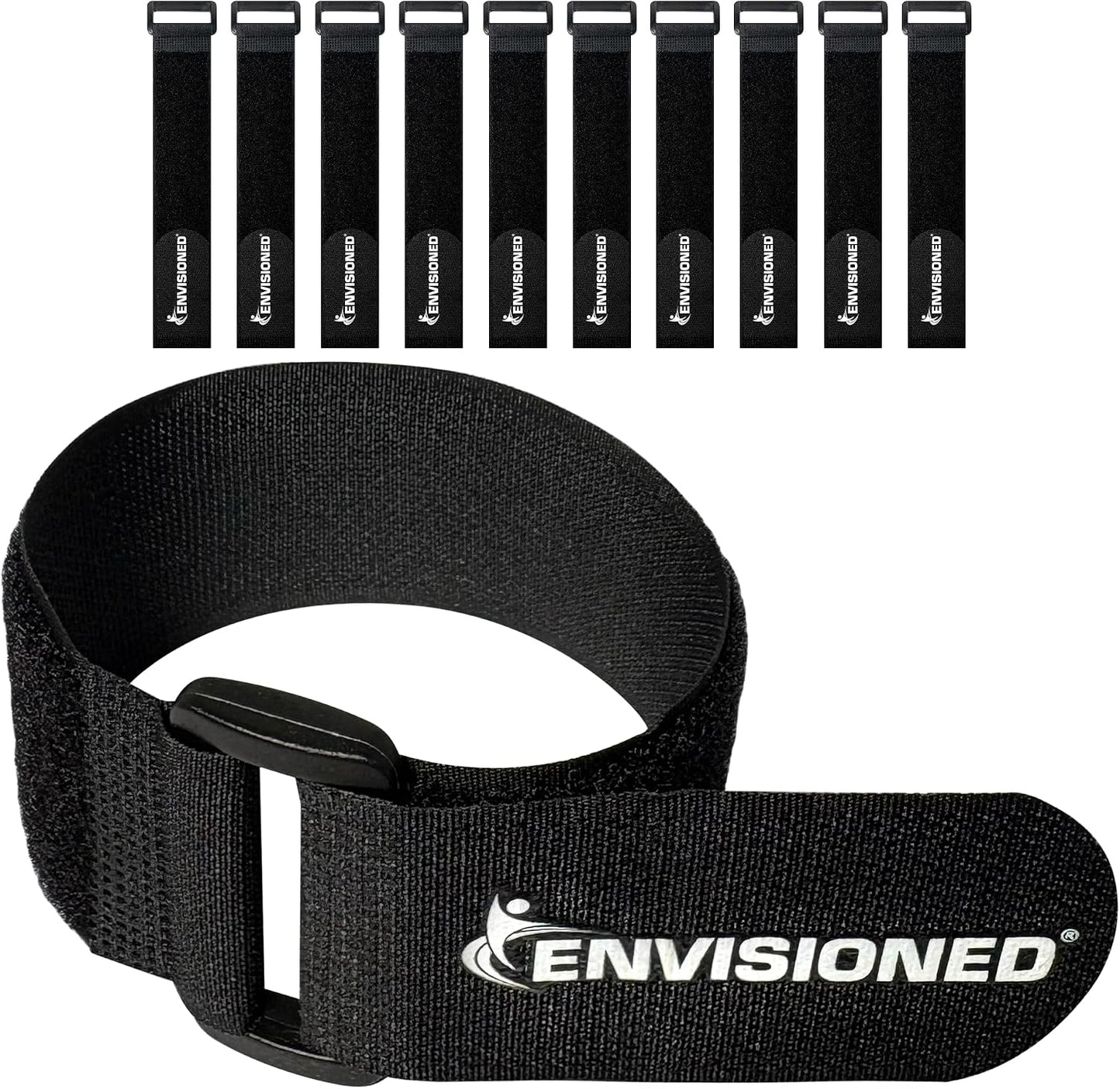 Reusable Cinch Straps 2" x 15" - 6 Pack, Multipurpose Strong Gripping, Quality Hook and Loop Securing Straps (Black) - Colors B