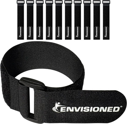 Reusable Cinch Straps 2" x 15" - 6 Pack, Multipurpose Strong Gripping, Quality Hook and Loop Securing Straps (Black) - Colors B