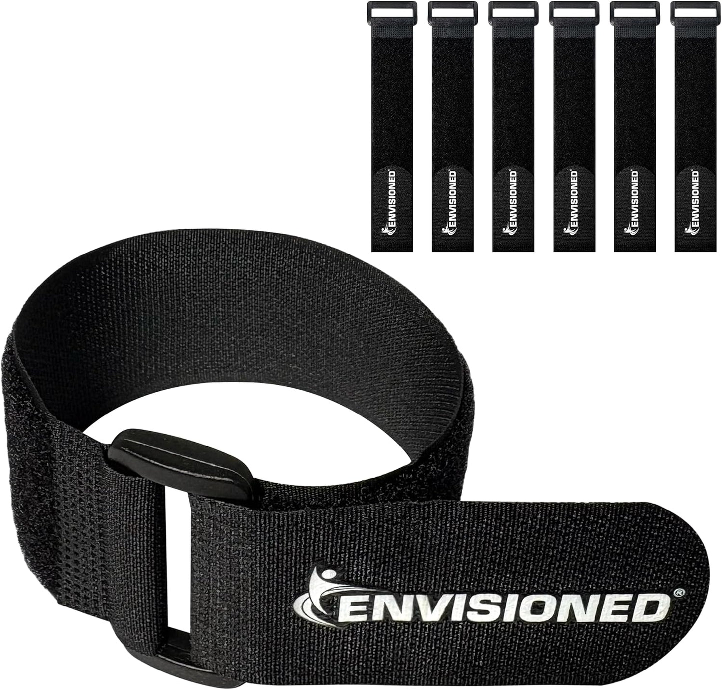Reusable Cinch Straps 2" x 15" - 6 Pack, Multipurpose Strong Gripping, Quality Hook and Loop Securing Straps (Black) - Colors B