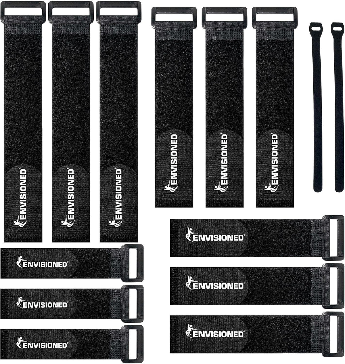 Reusable Cinch Straps 2" x 15" - 6 Pack, Multipurpose Strong Gripping, Quality Hook and Loop Securing Straps (Black) - Colors B