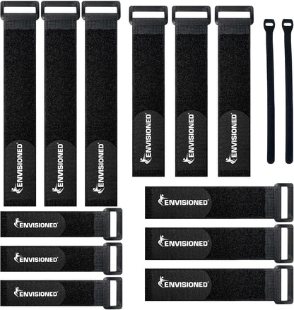 Reusable Cinch Straps 2" x 15" - 6 Pack, Multipurpose Strong Gripping, Quality Hook and Loop Securing Straps (Black) - Colors B