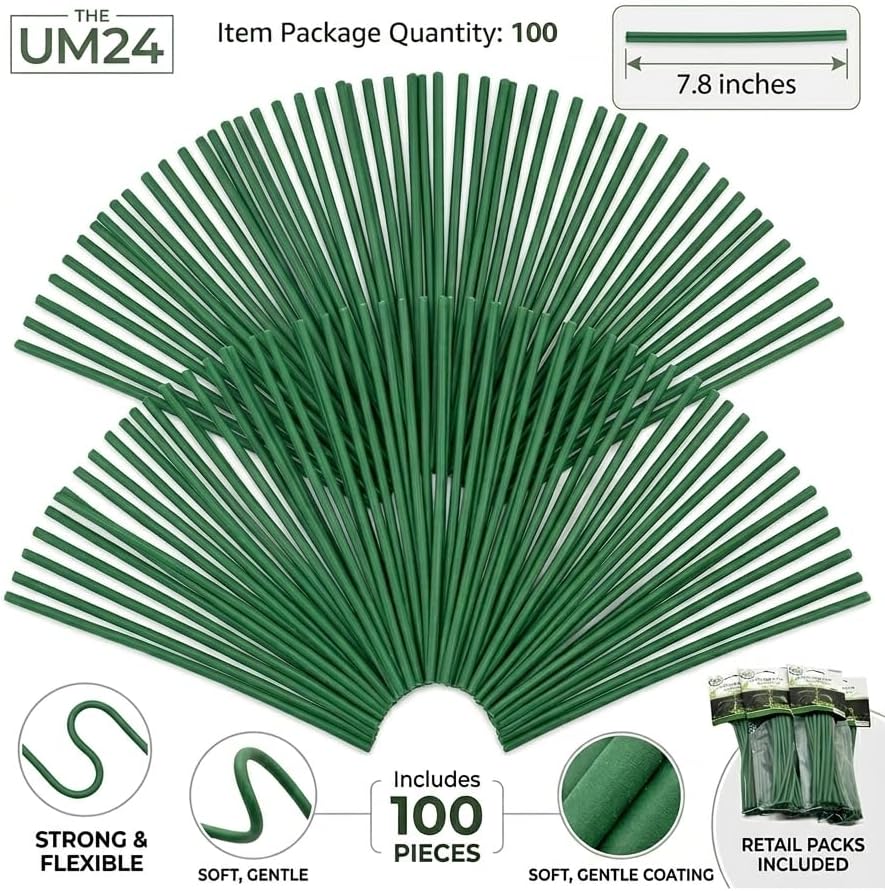 Set of 40 Plant Twist Tie - Flexible Green Rubber Coated Garden Training Wire (40)