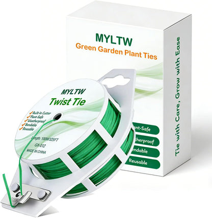 100m Garden Cable Ties & Cutters, Reusable Green Wire Twist Ties for Climbing Plants & Home Organization