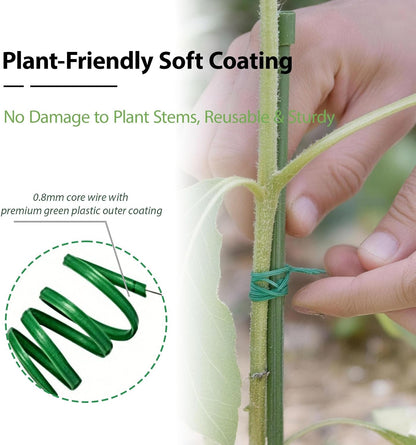 100m Garden Cable Ties & Cutters, Reusable Green Wire Twist Ties for Climbing Plants & Home Organization