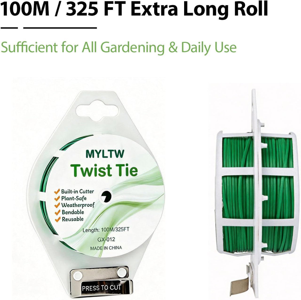 100m Garden Cable Ties & Cutters, Reusable Green Wire Twist Ties for Climbing Plants & Home Organization