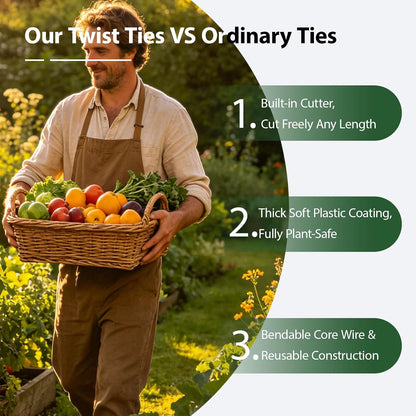 100m Garden Cable Ties & Cutters, Reusable Green Wire Twist Ties for Climbing Plants & Home Organization