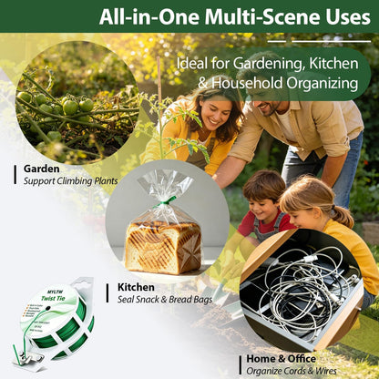 100m Garden Cable Ties & Cutters, Reusable Green Wire Twist Ties for Climbing Plants & Home Organization