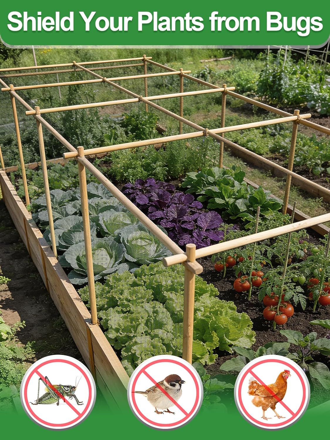 10x20ft PP Nanocomposite Garden Netting - Keep Bugs Out, Mosquito Net for Patio, Bird Barrier Mesh Screen for Balconies Outdoor Plants Vegetables Raised Beds, 33% Shade Rating