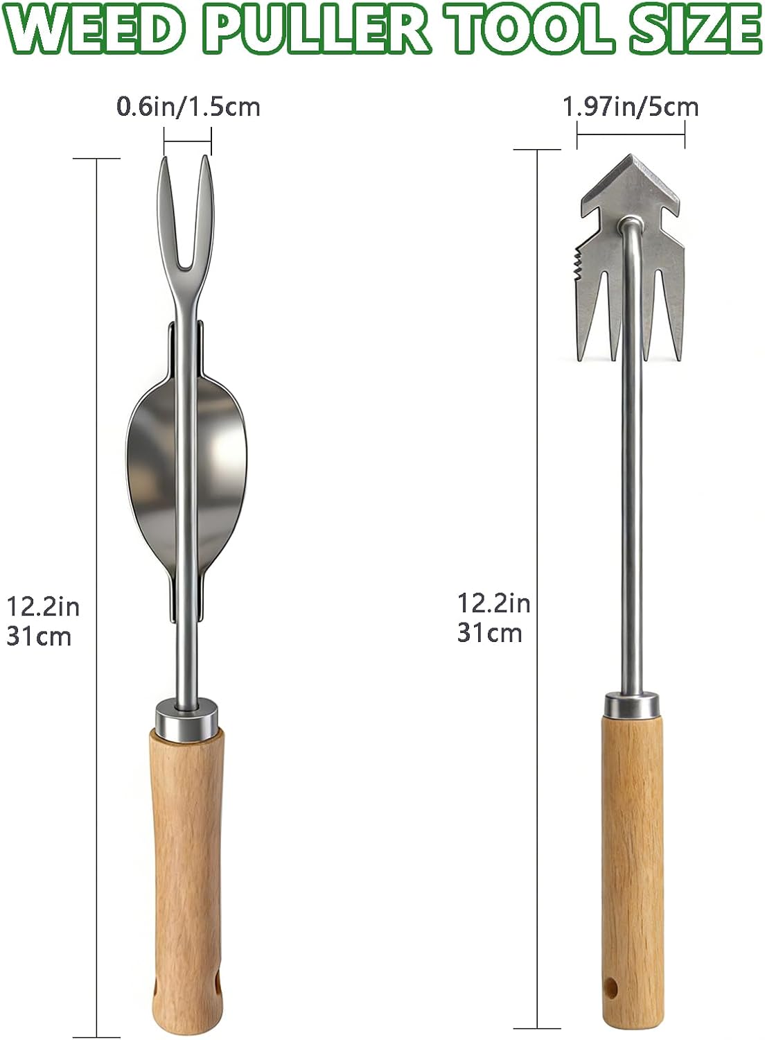 Weed Puller Tool, 2 Pack 4 Teeth Garden Weeding Uprooting Tools