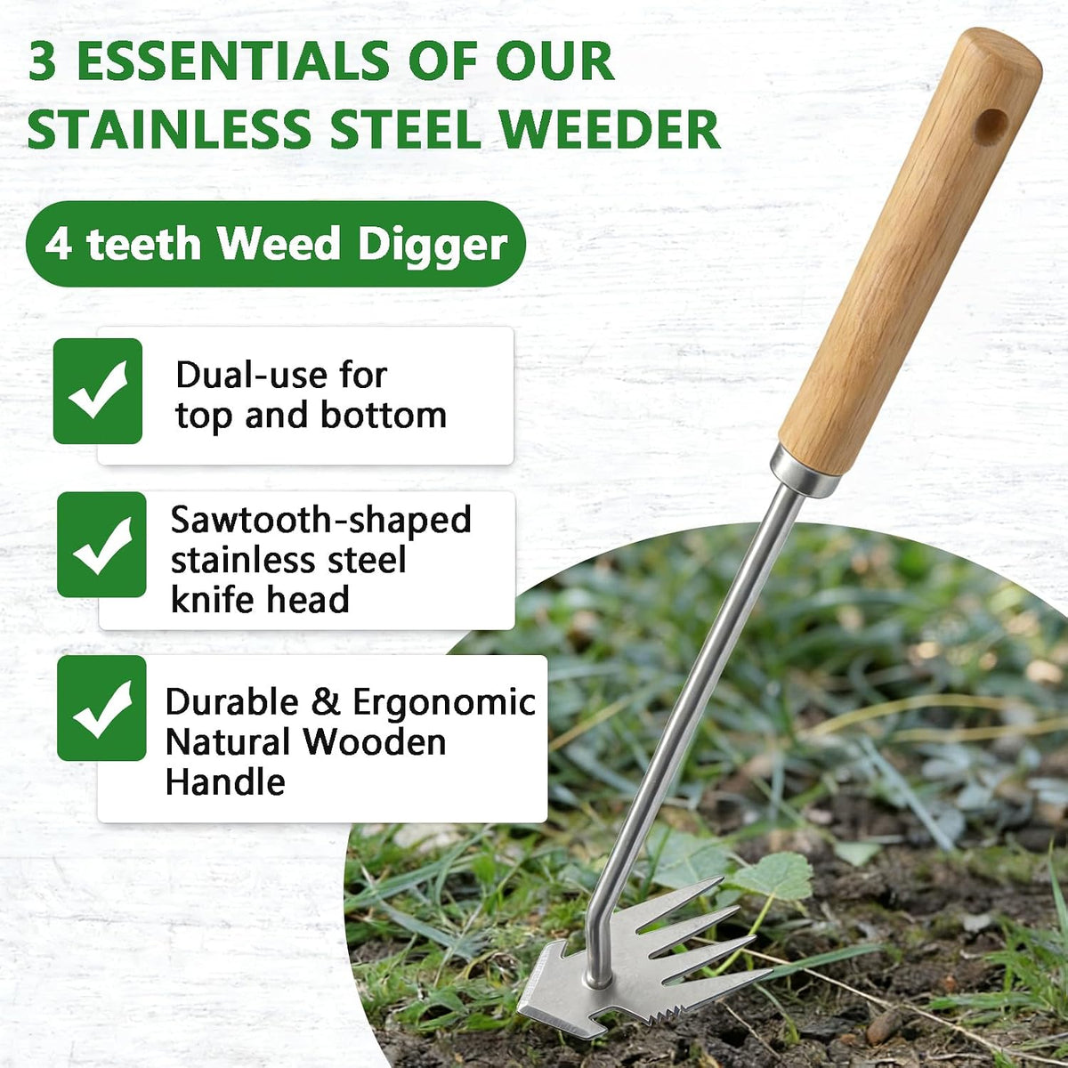 Weed Puller Tool, 2 Pack 4 Teeth Garden Weeding Uprooting Tools