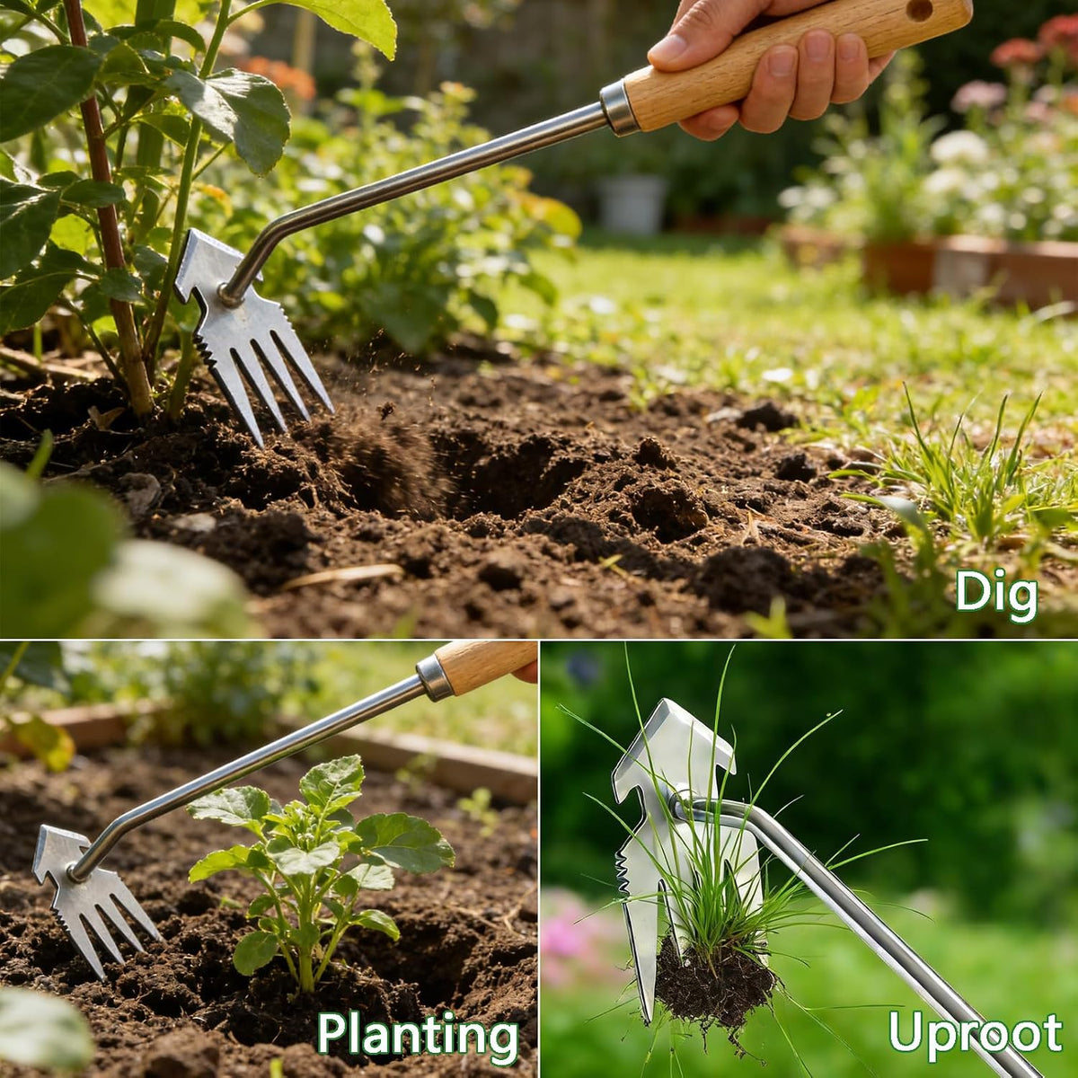 Weed Puller Tool, 2 Pack 4 Teeth Garden Weeding Uprooting Tools