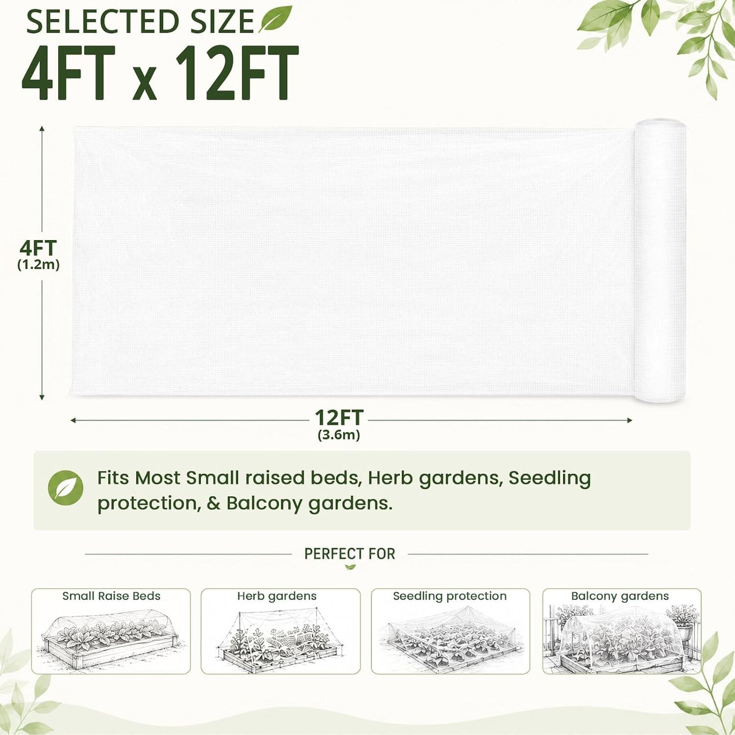 6.5Ft x 12Ft Garden Netting, Fine Mesh Insect Netting for Plant Protection