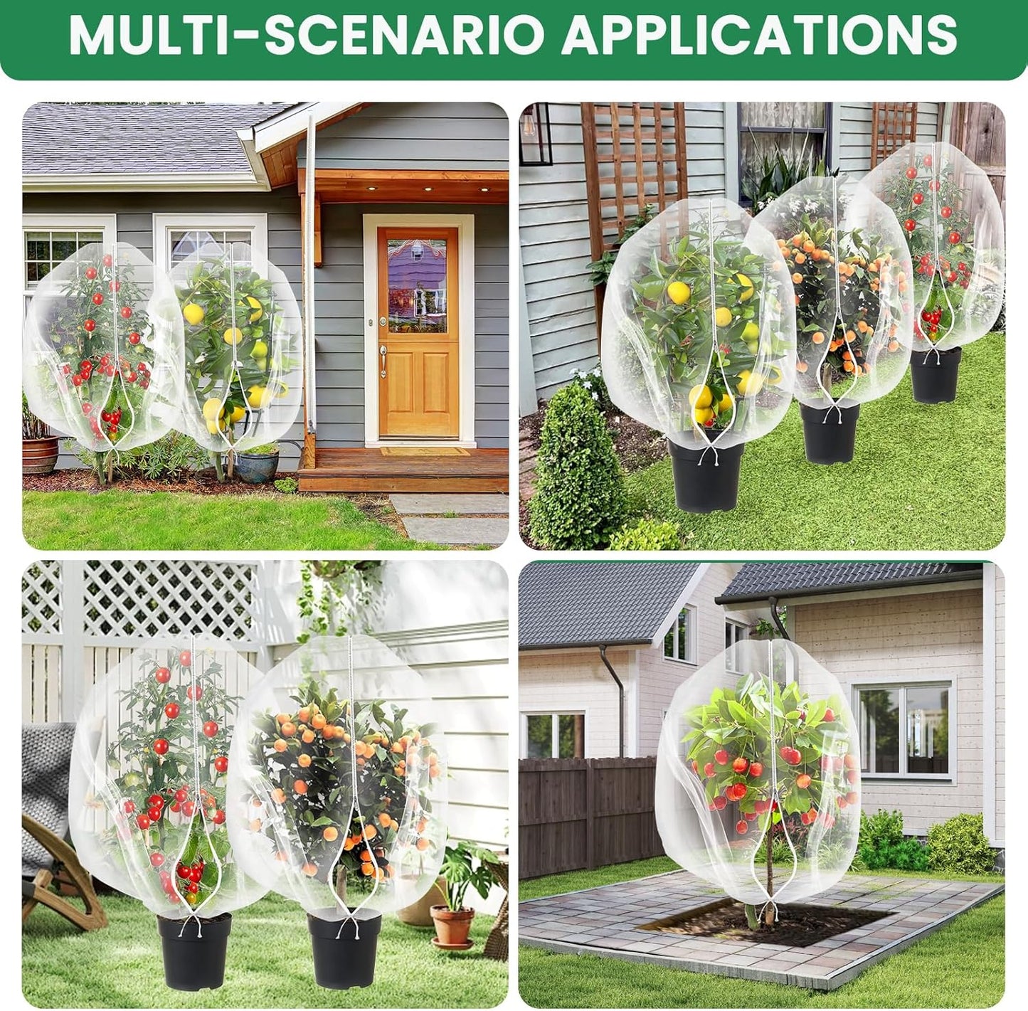 Bird Netting for Garden Protection, Insect Netting Pest Barrier Mesh Cover Bag with Zipper & Drawstring 4 Pack 3.3x4.9 Ft Reusable Garden Fruit Tree Netting for Vegetables, Bushes, Flowers and Plants