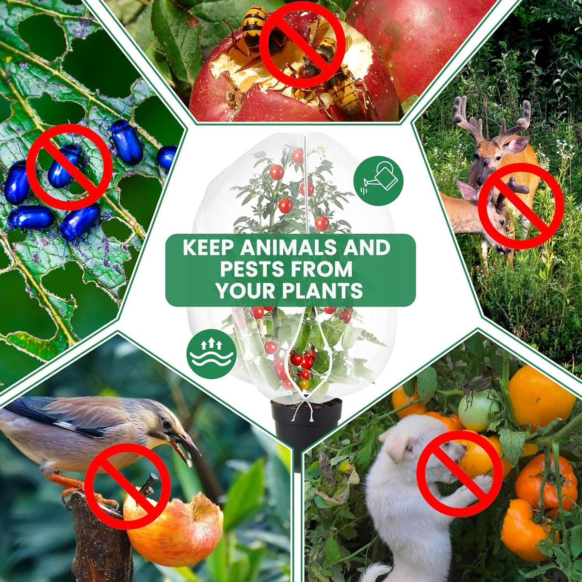 Bird Netting for Garden Protection, Insect Netting Pest Barrier Mesh Cover Bag with Zipper & Drawstring 4 Pack 3.3x4.9 Ft Reusable Garden Fruit Tree Netting for Vegetables, Bushes, Flowers and Plants