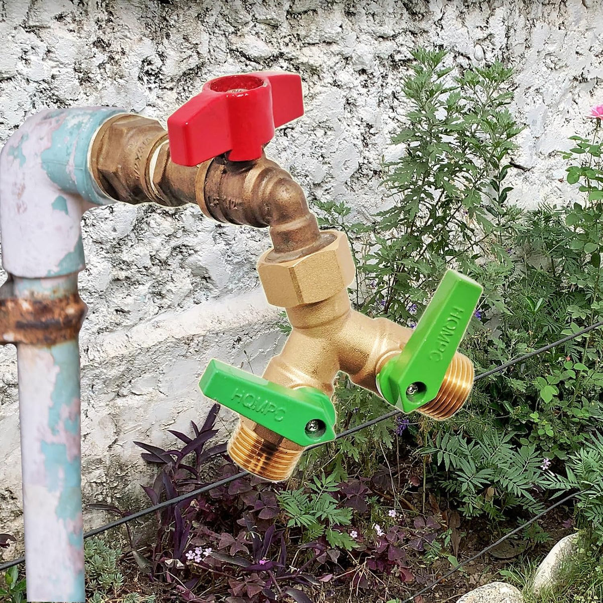 Garden Hose Y Valve Splitter With Metal Long Handle Brass Hose Splitter Big Water Flow Hole- Spigot Splitter 2 way 3/4" GHT Thread