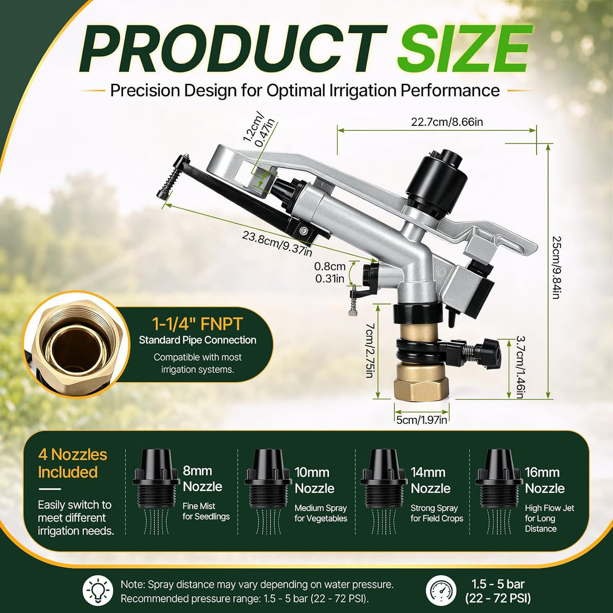 1 Pcs 1" Agriculture Farm Irrigation Sprinkler, Spray Gun Heads