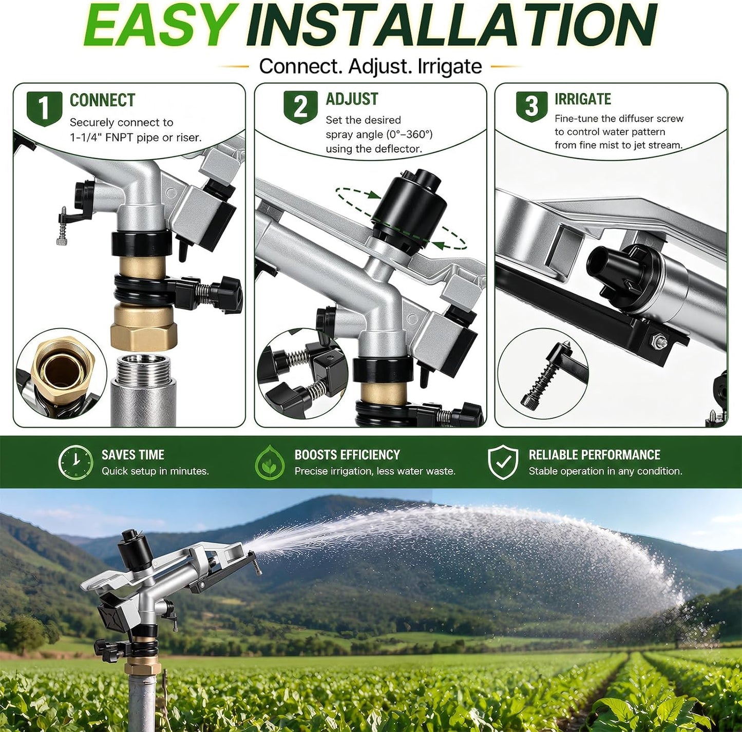 1 Pcs 1" Agriculture Farm Irrigation Sprinkler, Spray Gun Heads