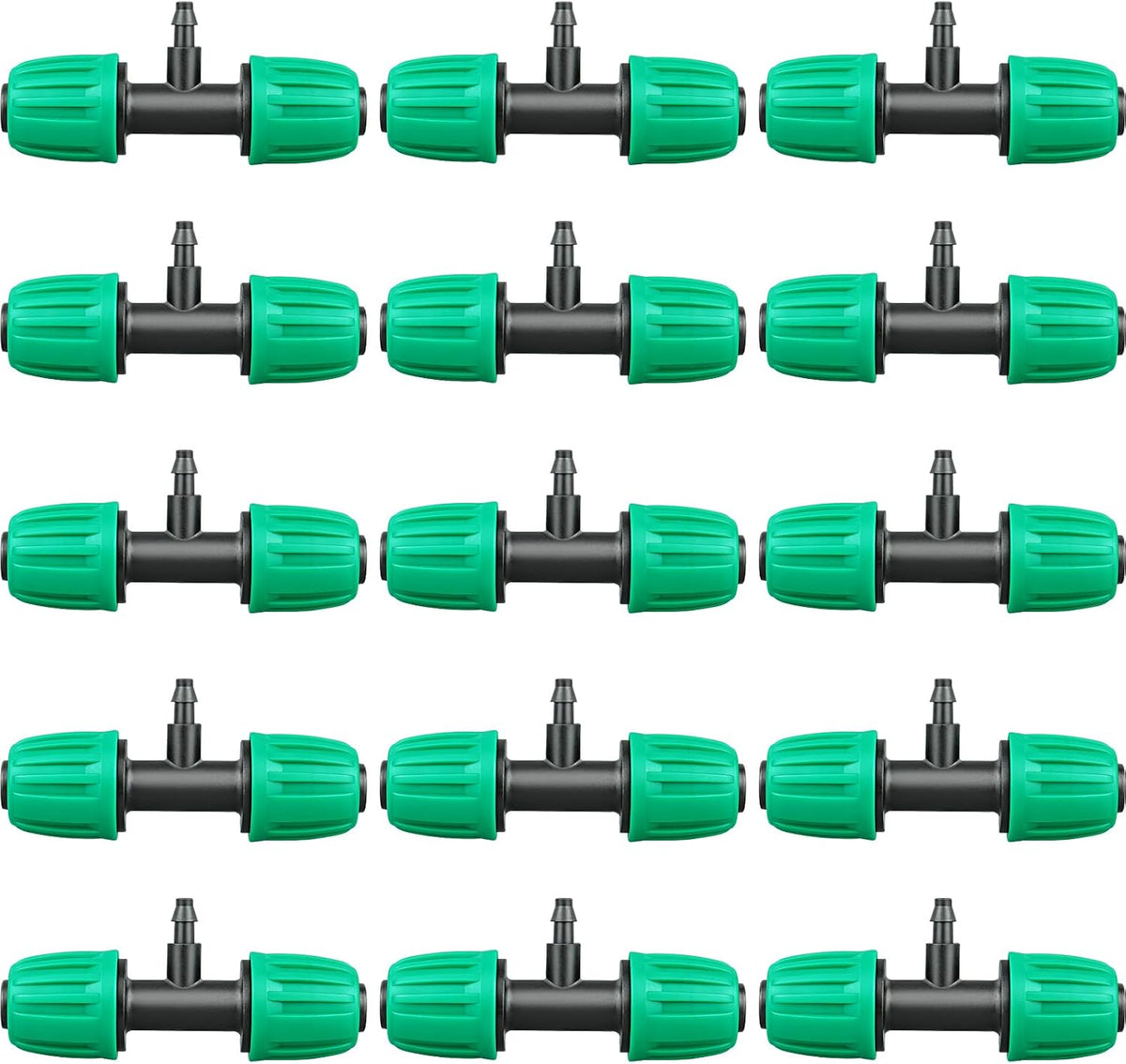 Drip Irrigation Fittings, 15 Pcs Lock Barbed Tee for 1/2 to 1/4 Inch Vinyl Tubing, Drip Line Parts 3-Way Tees Irrigation Connectors for Drip Sprinkler Garden Lawn Systems, Green