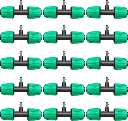 Drip Irrigation Fittings, 15 Pcs Lock Barbed Tee for 1/2 to 1/4 Inch Vinyl Tubing, Drip Line Parts 3-Way Tees Irrigation Connectors for Drip Sprinkler Garden Lawn Systems, Green