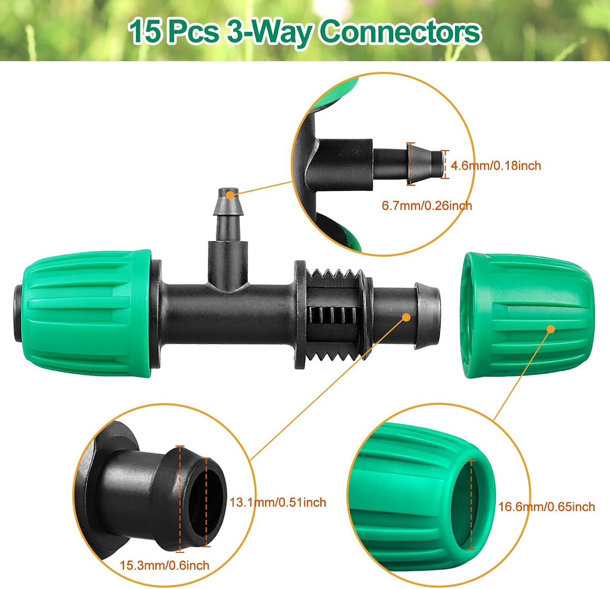 Drip Irrigation Fittings, 15 Pcs Lock Barbed Tee for 1/2 to 1/4 Inch Vinyl Tubing, Drip Line Parts 3-Way Tees Irrigation Connectors for Drip Sprinkler Garden Lawn Systems, Green