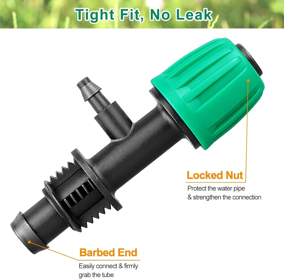 Drip Irrigation Fittings, 15 Pcs Lock Barbed Tee for 1/2 to 1/4 Inch Vinyl Tubing, Drip Line Parts 3-Way Tees Irrigation Connectors for Drip Sprinkler Garden Lawn Systems, Green