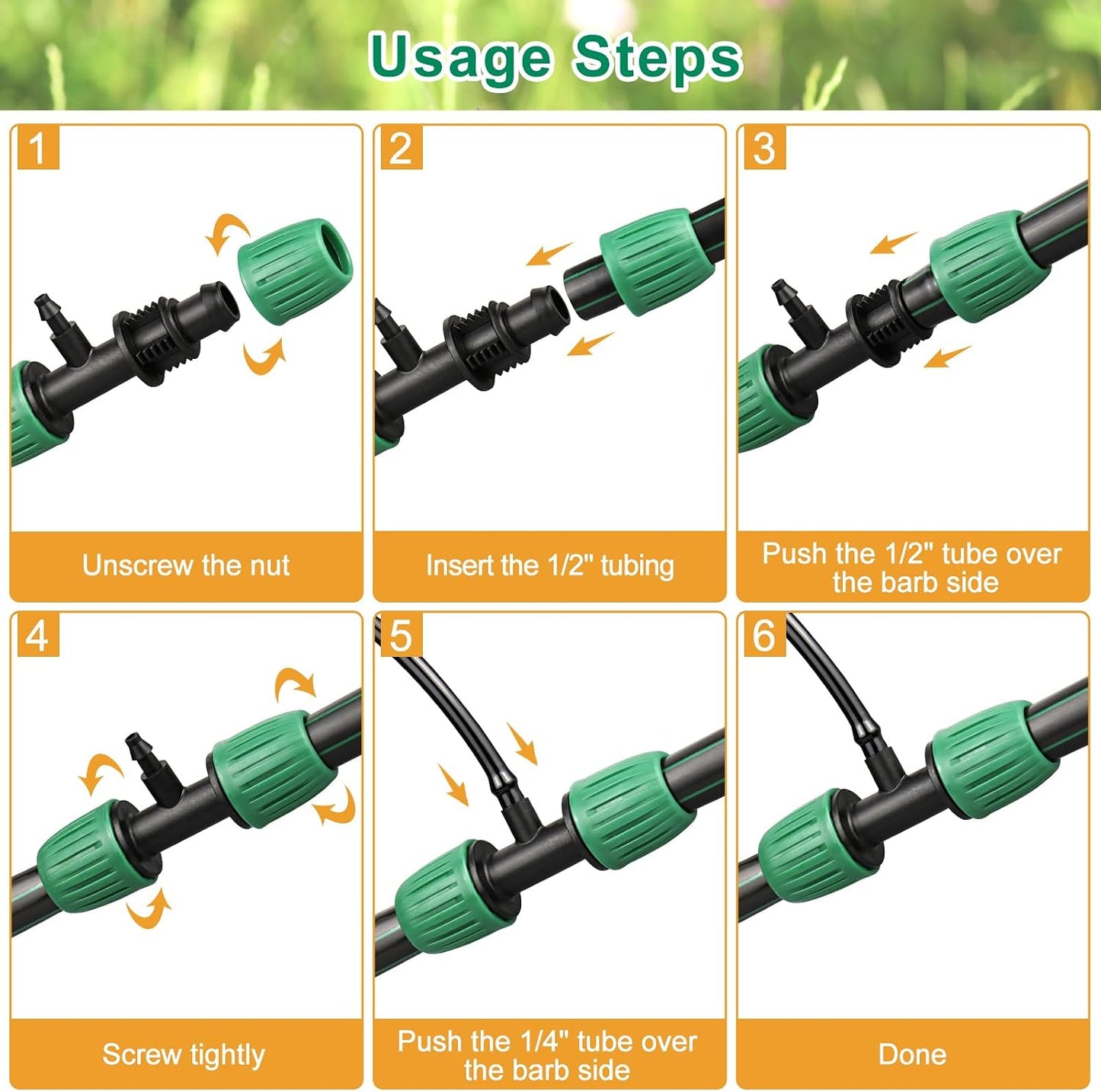 Drip Irrigation Fittings, 15 Pcs Lock Barbed Tee for 1/2 to 1/4 Inch Vinyl Tubing, Drip Line Parts 3-Way Tees Irrigation Connectors for Drip Sprinkler Garden Lawn Systems, Green