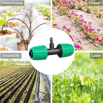 Drip Irrigation Fittings, 15 Pcs Lock Barbed Tee for 1/2 to 1/4 Inch Vinyl Tubing, Drip Line Parts 3-Way Tees Irrigation Connectors for Drip Sprinkler Garden Lawn Systems, Green