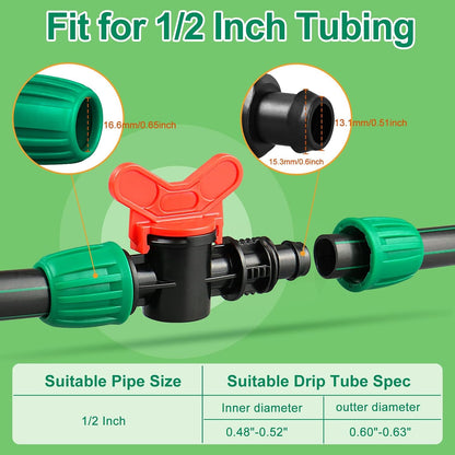 Drip Irrigation Fittings, 15 Pcs Lock Barbed Tee for 1/2 to 1/4 Inch Vinyl Tubing, Drip Line Parts 3-Way Tees Irrigation Connectors for Drip Sprinkler Garden Lawn Systems, Green