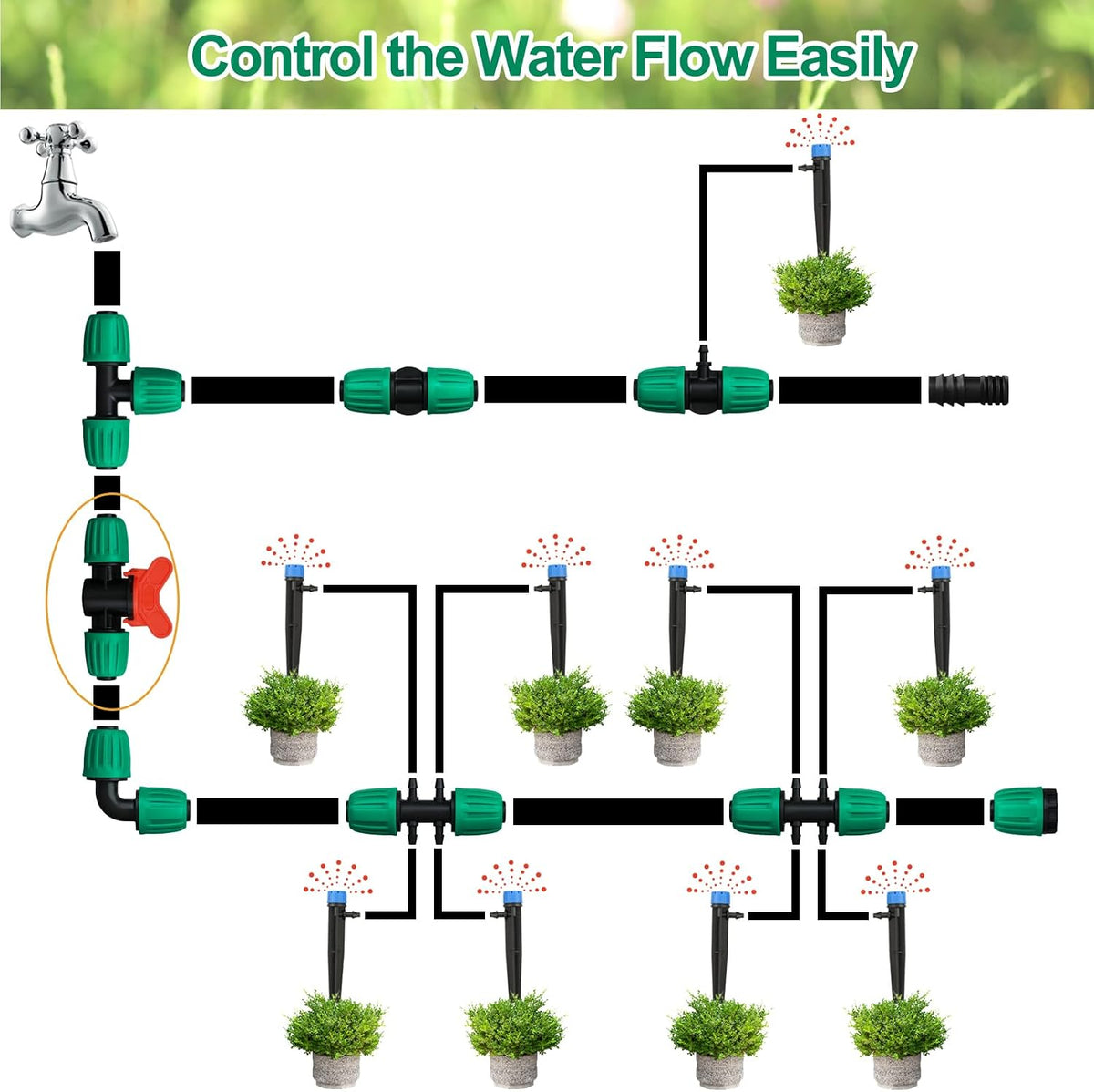 Drip Irrigation Fittings, 15 Pcs Lock Barbed Tee for 1/2 to 1/4 Inch Vinyl Tubing, Drip Line Parts 3-Way Tees Irrigation Connectors for Drip Sprinkler Garden Lawn Systems, Green