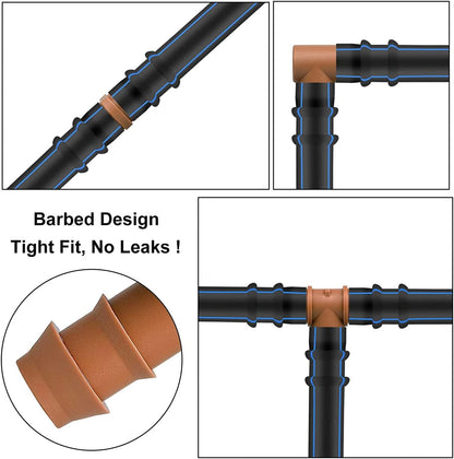 Drip Irrigation Fittings, 15 Pcs Lock Barbed Tee for 1/2 to 1/4 Inch Vinyl Tubing, Drip Line Parts 3-Way Tees Irrigation Connectors for Drip Sprinkler Garden Lawn Systems, Green
