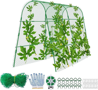 2 Packs Garden Cucumber Trellis for Plant- 47 x 47 Inch Metal Arch Melon Trellis for Raised Bed- Foldable Tunnel Trellis with Climbing Net Clips for Growing Vine Vegetable
