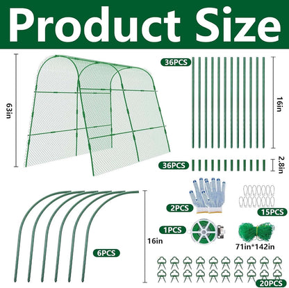 2 Packs Garden Cucumber Trellis for Plant- 47 x 47 Inch Metal Arch Melon Trellis for Raised Bed- Foldable Tunnel Trellis with Climbing Net Clips for Growing Vine Vegetable