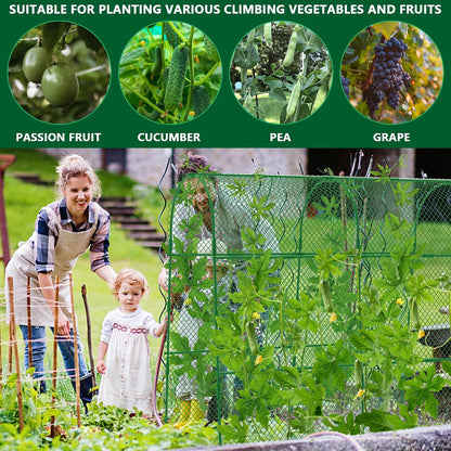 2 Packs Garden Cucumber Trellis for Plant- 47 x 47 Inch Metal Arch Melon Trellis for Raised Bed- Foldable Tunnel Trellis with Climbing Net Clips for Growing Vine Vegetable