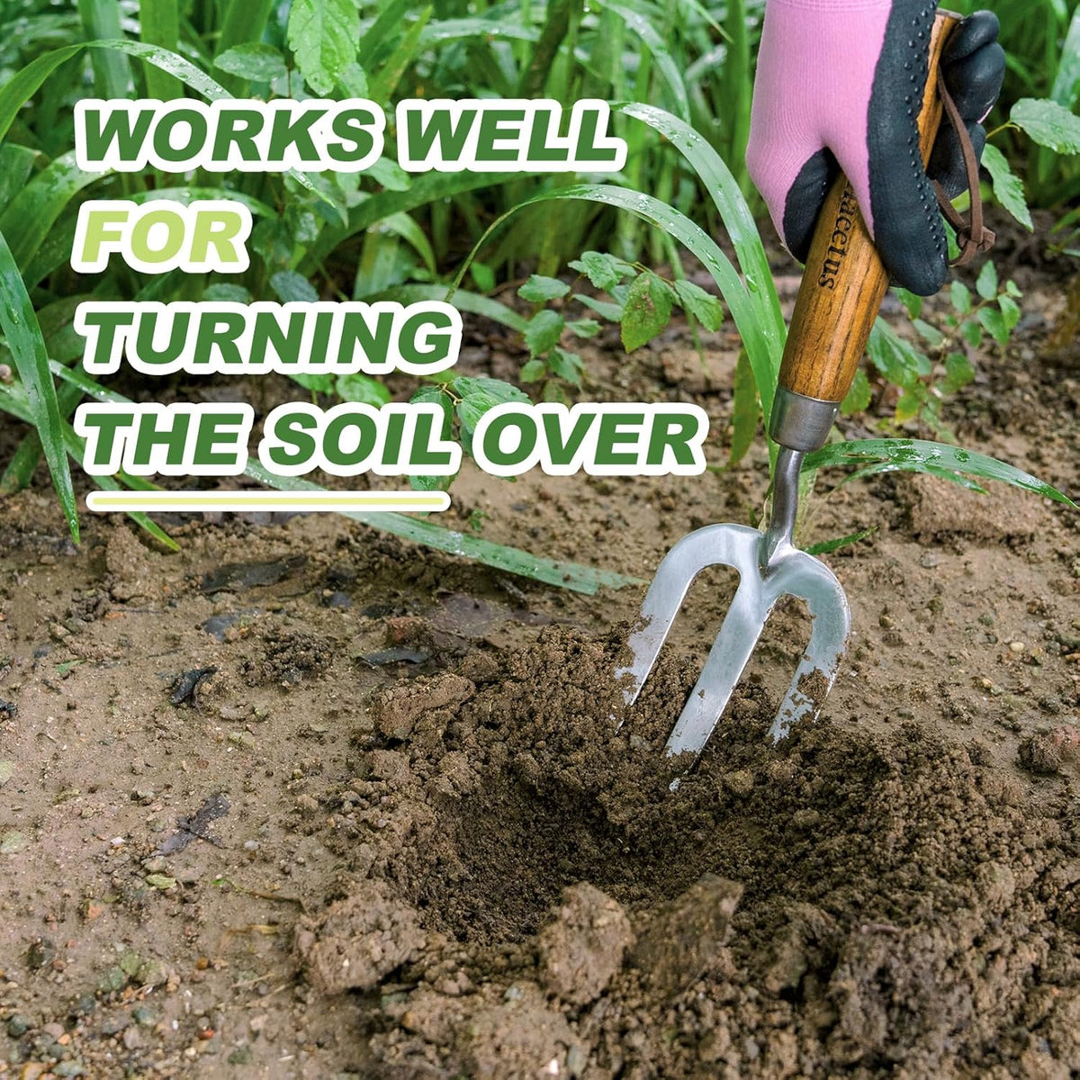 Garden Hand Fork, 12.3'' Hand Weeding Fork with Sharp Tine