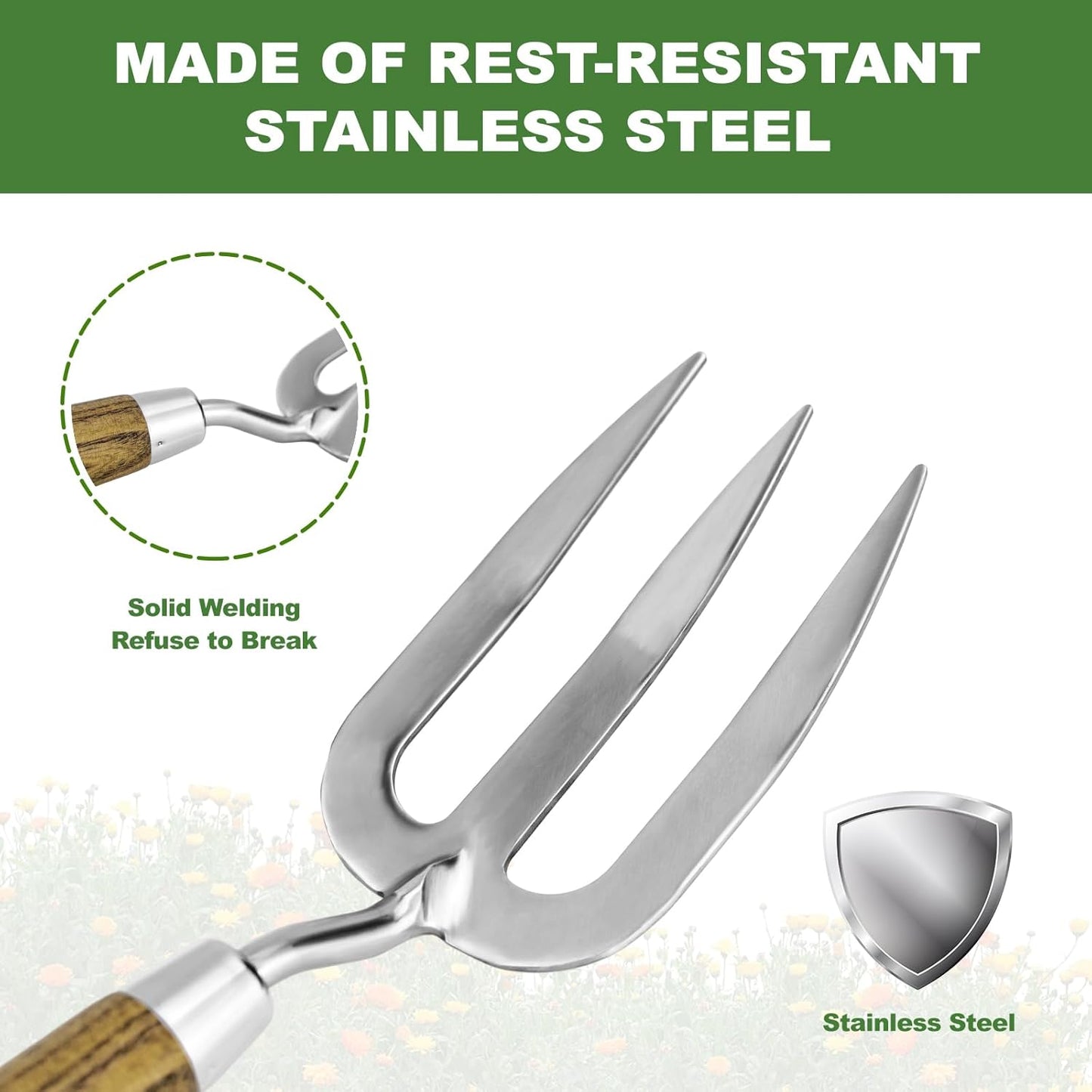 Garden Hand Fork, 12.3'' Hand Weeding Fork with Sharp Tine