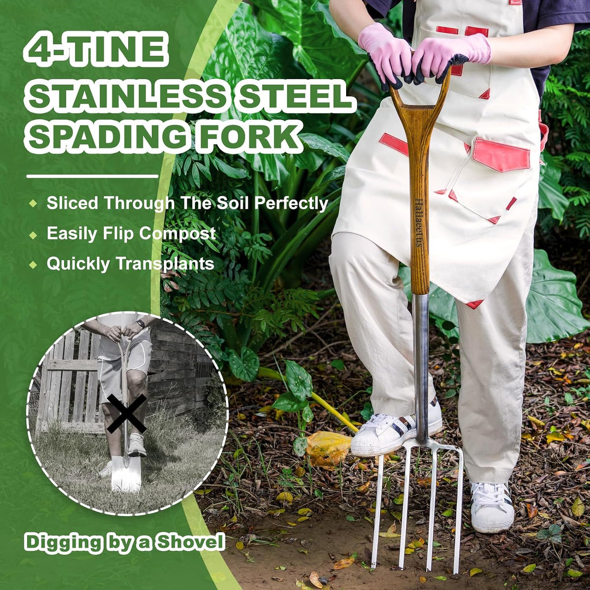 Garden Hand Fork, 12.3'' Hand Weeding Fork with Sharp Tine