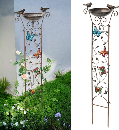 43.5 Inch Metal Bird Bath Bowl with Garden Trellis Outdoor
