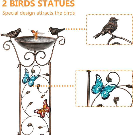 43.5 Inch Metal Bird Bath Bowl with Garden Trellis Outdoor