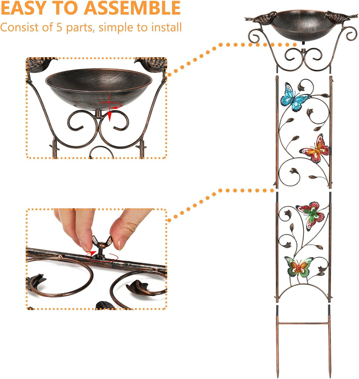 43.5 Inch Metal Bird Bath Bowl with Garden Trellis Outdoor