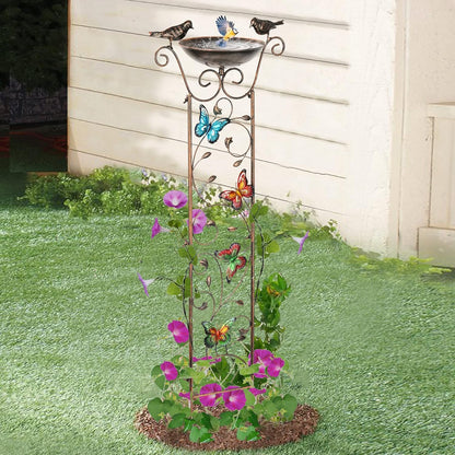 43.5 Inch Metal Bird Bath Bowl with Garden Trellis Outdoor