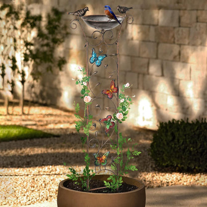 43.5 Inch Metal Bird Bath Bowl with Garden Trellis Outdoor
