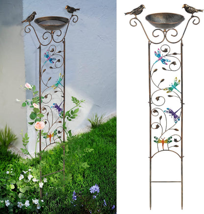 43.5 Inch Metal Bird Bath Bowl with Garden Trellis Outdoor